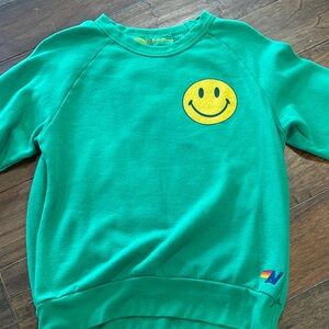 Aviator Nation Green Kids Sweatshirt with Yellow Smiley